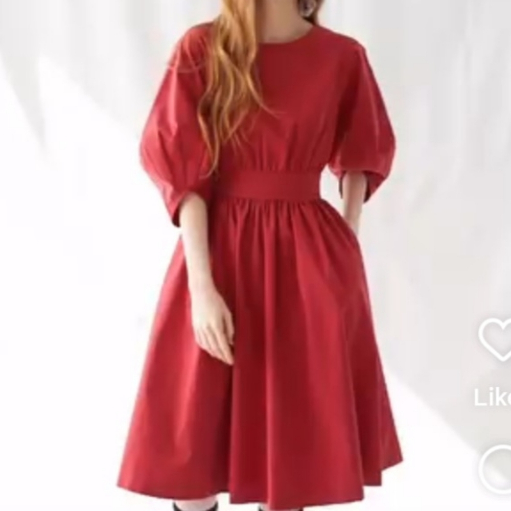 ANOUK Women's Round Neck Puffed Sleeve Midi Dress. Size M